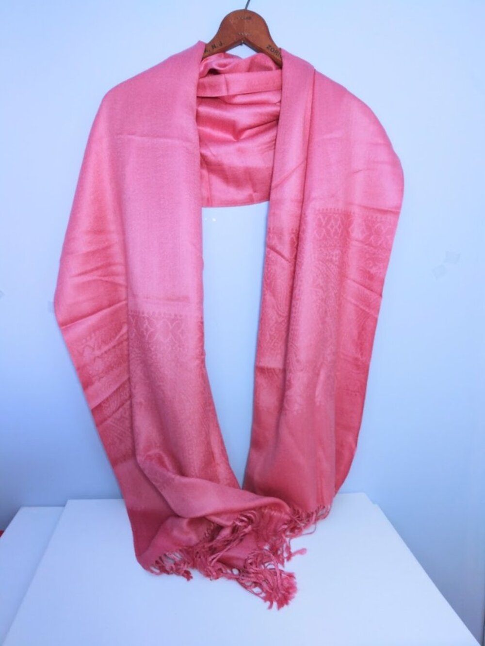Pashmina Scarf Wrap Shawl Pink Soft Silky Fringe Wedding Bride Luxurious 70X27